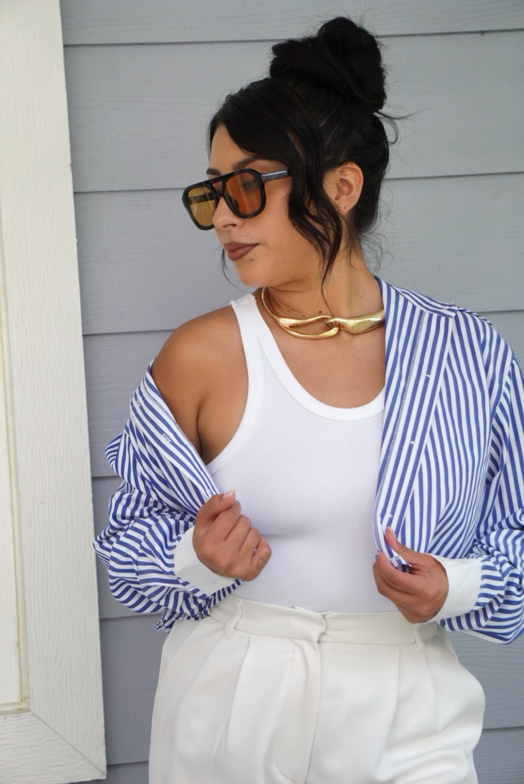 Lizbeth pinstripe cropped button up shirt