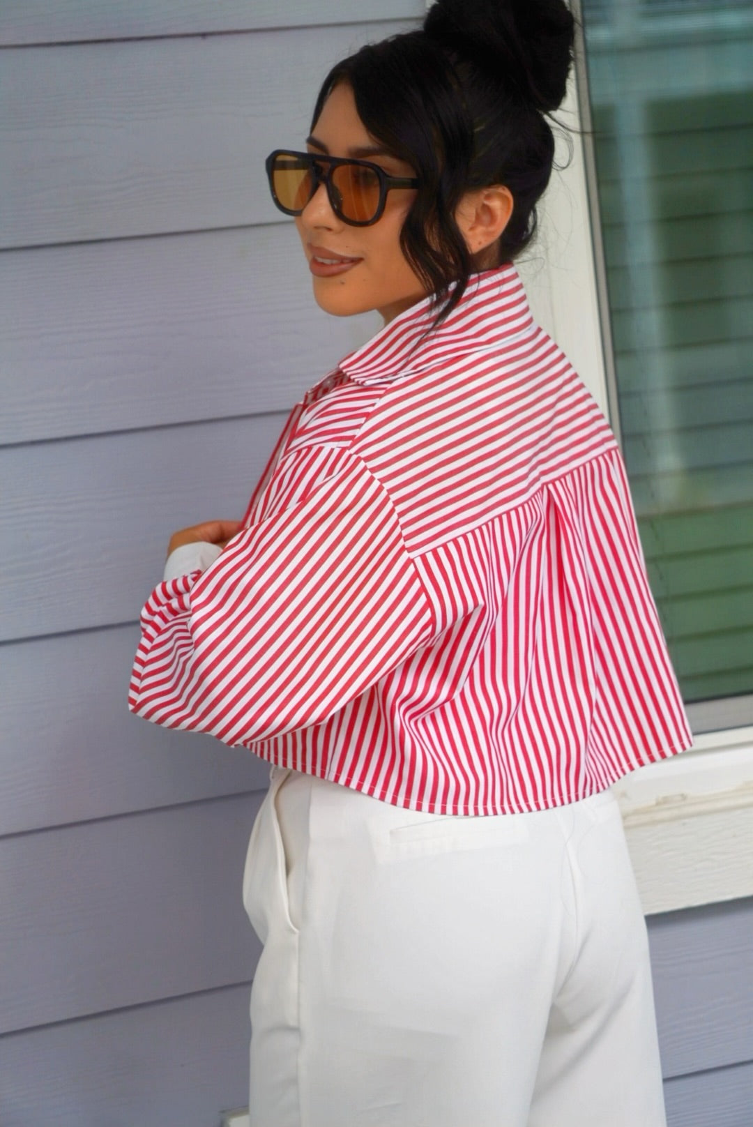 Lizbeth pinstripe cropped button up shirt