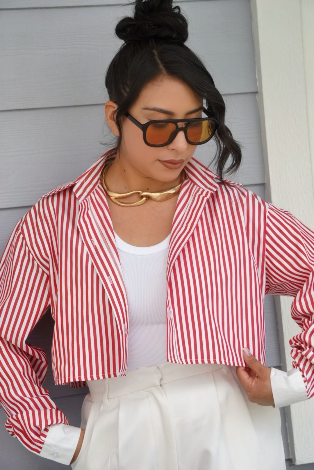 Lizbeth pinstripe cropped button up shirt