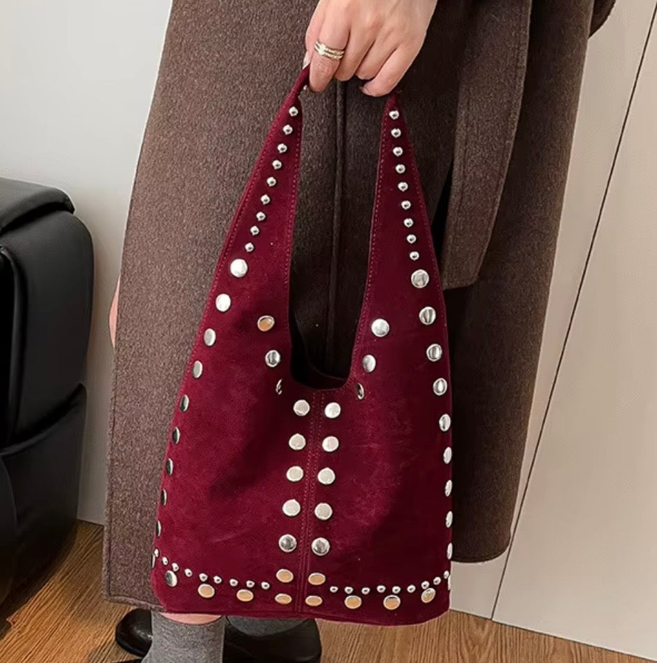 Becky Suede Rivets Tote Bag