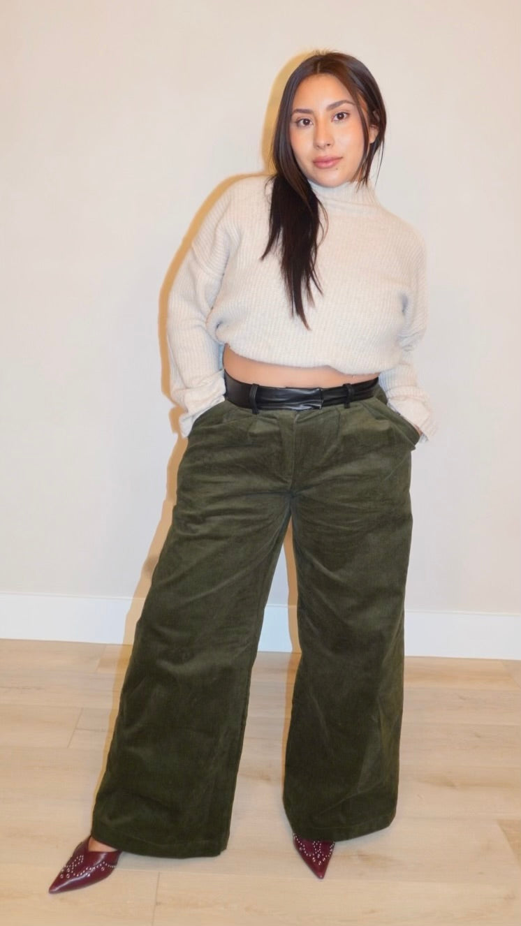 Olivia Leather Waist Band Wide Leg Pants