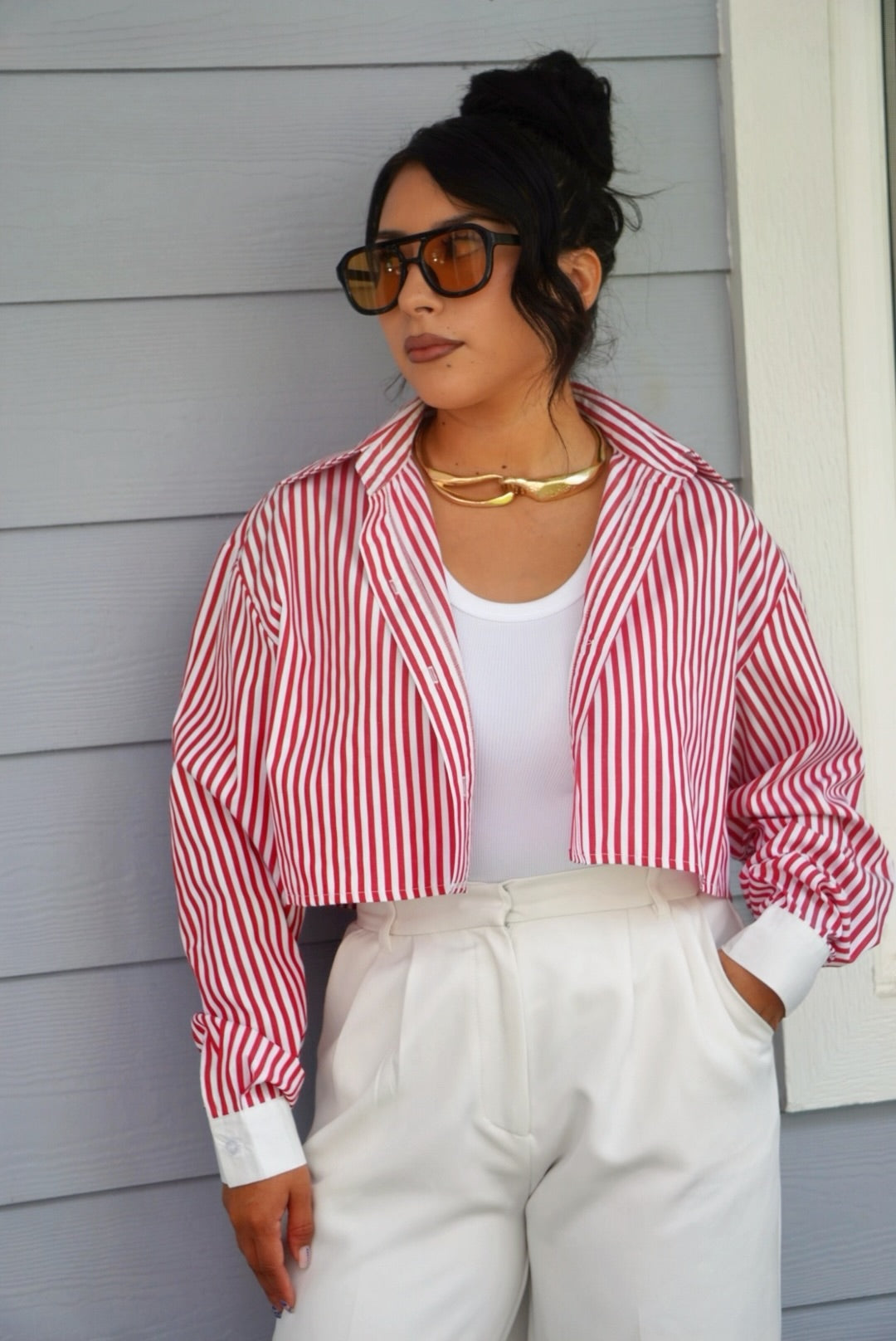 Lizbeth pinstripe cropped button up shirt