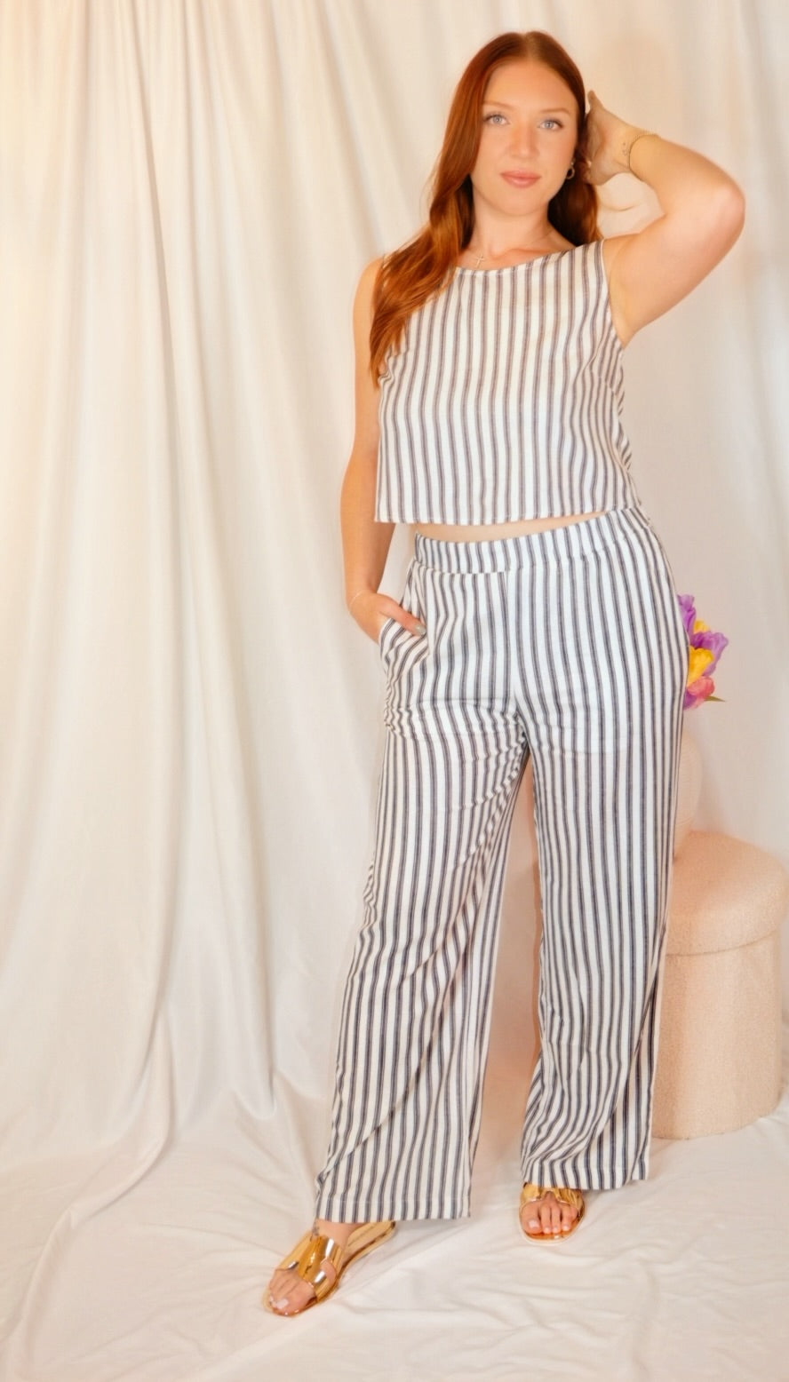 Iris wide leg pants and back bow tie top