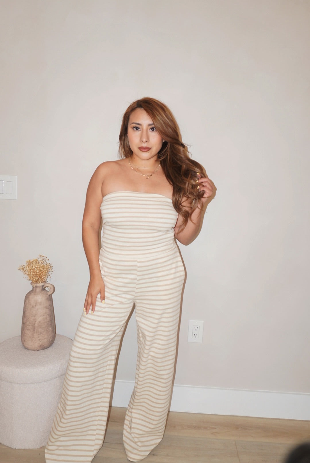 Mila Striped Jersey Tube Top And Pants Set