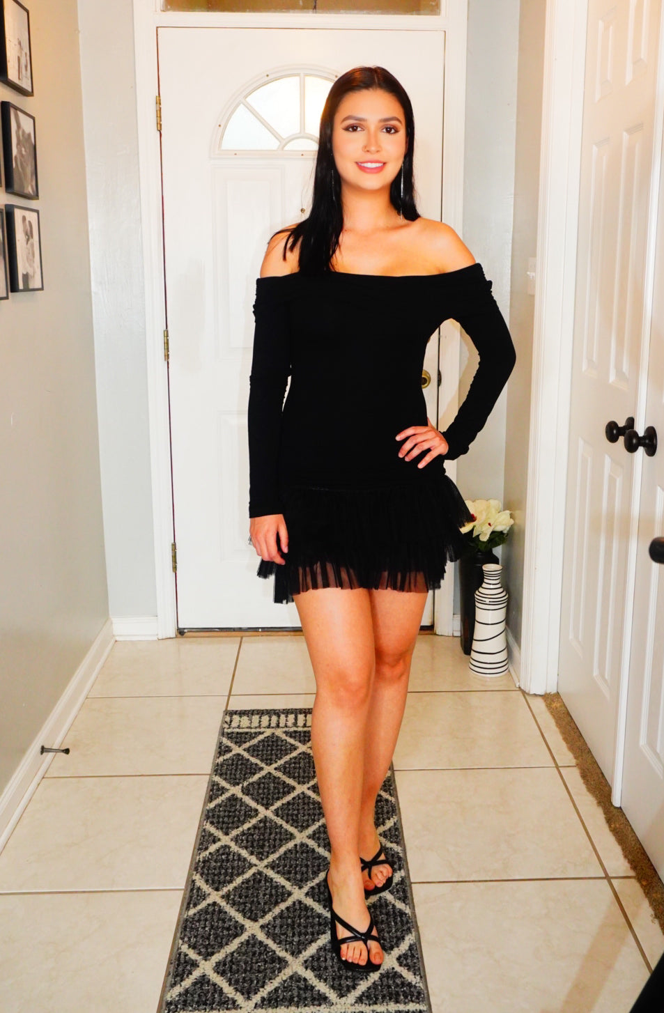 Leslie Off the Shoulder Long Sleeve Dress with Tulle