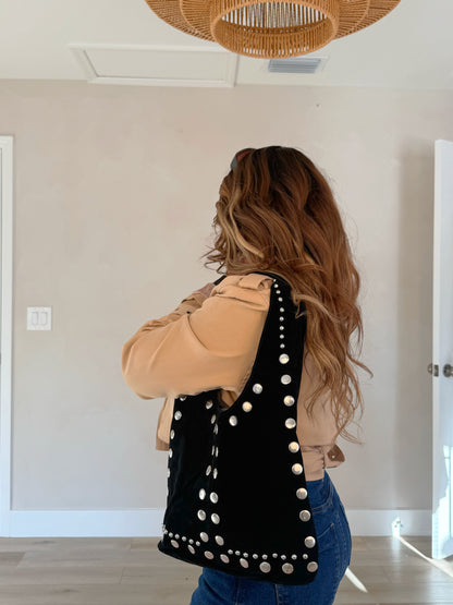 Becky Suede Rivets Tote Bag