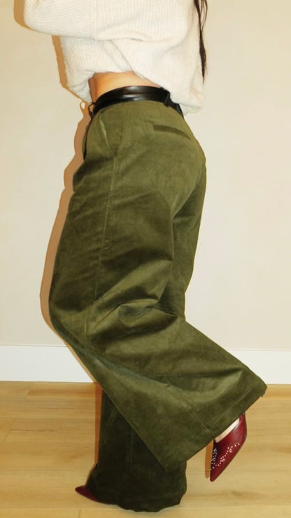 Olivia Leather Waist Band Wide Leg Pants