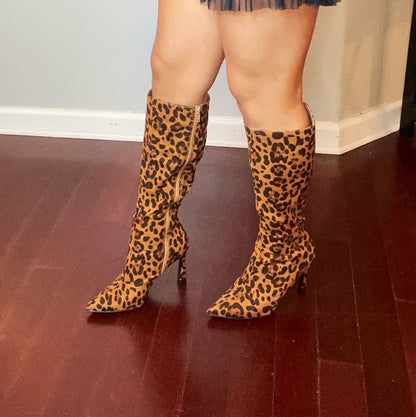 Maritza Leopard Pointed Toe Knee boots