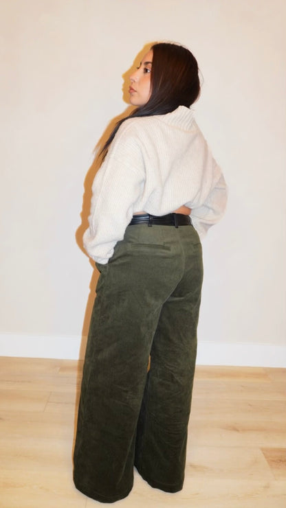 Olivia Leather Waist Band Wide Leg Pants