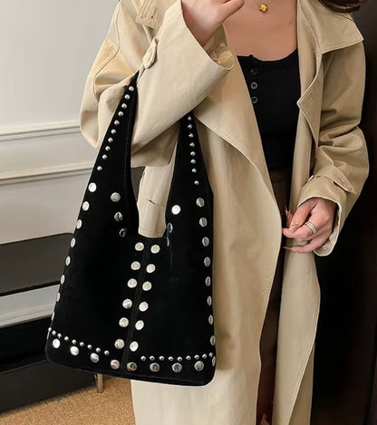 Becky Suede Rivets Tote Bag