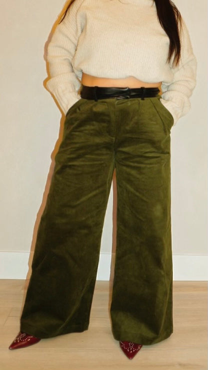 Olivia Leather Waist Band Wide Leg Pants