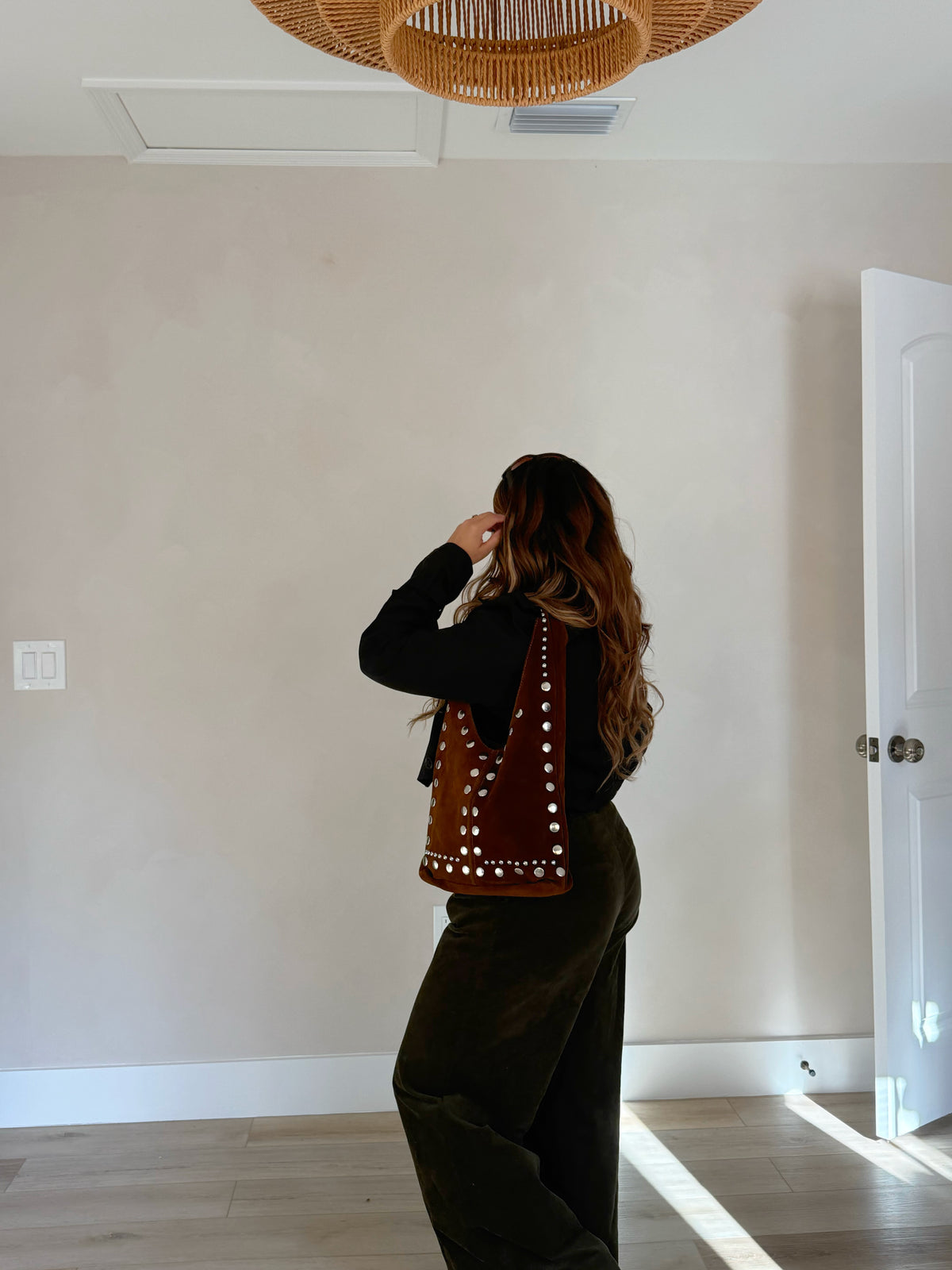 Becky Suede Rivets Tote Bag