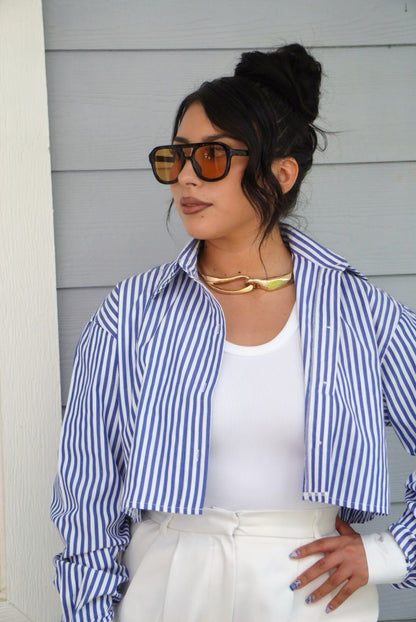 Lizbeth pinstripe cropped button up shirt