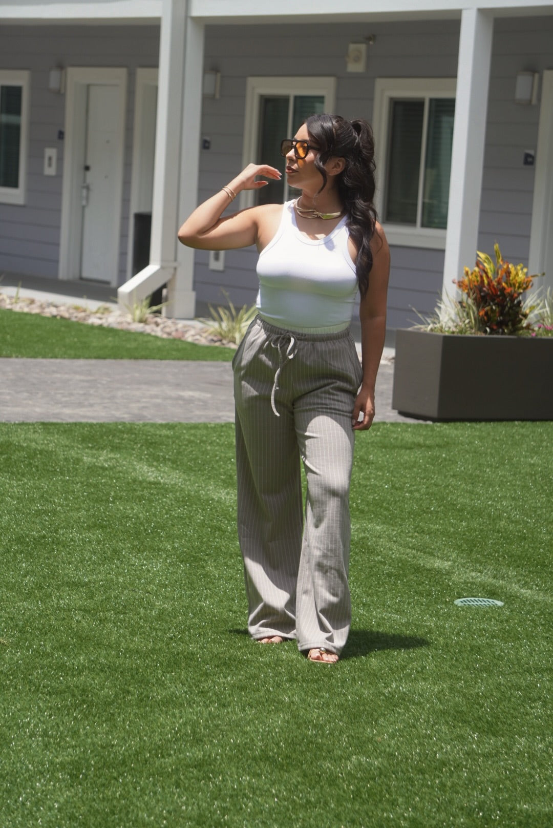 Perla Waist Pinstripe Lounge pants with pockets