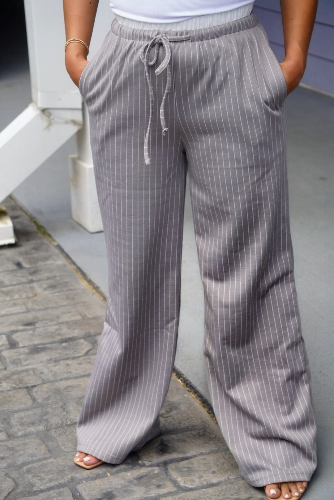 Perla Waist Pinstripe Lounge pants with pockets