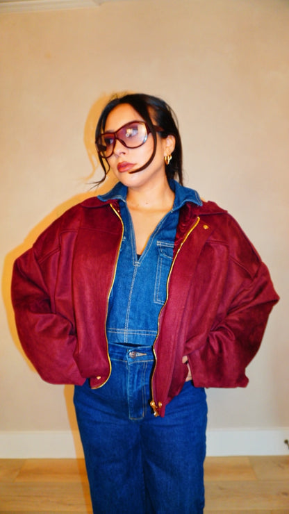 Monet Wine Suede Bomber Jacket