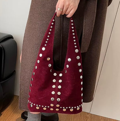 Becky Suede Rivets Tote Bag