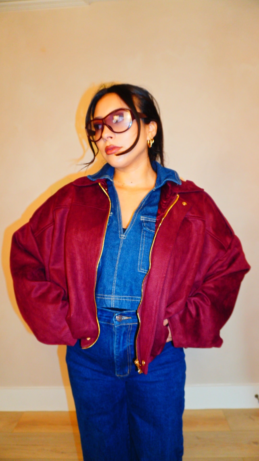 Monet Wine Suede Bomber Jacket