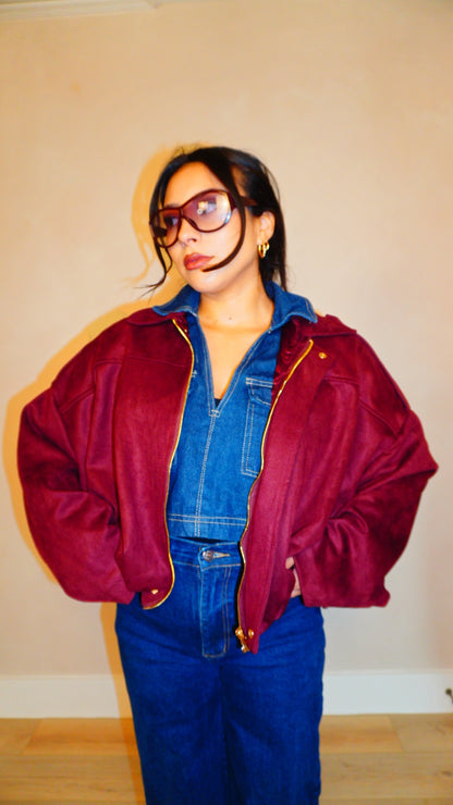 Monet Wine Suede Bomber Jacket