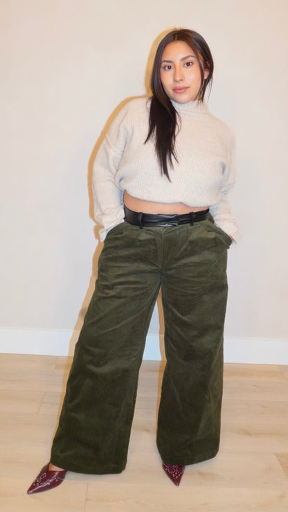 Olivia Leather Waist Band Wide Leg Pants