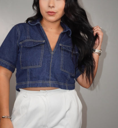 Jada Denim Collared Top