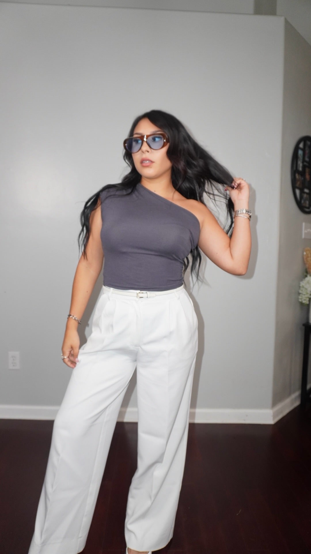 Thalia one shoulder tank top
