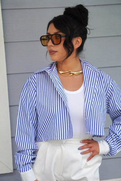 Lizbeth pinstripe cropped button up shirt