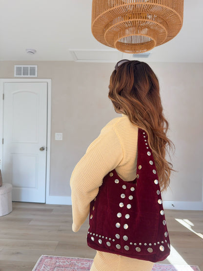 Becky Suede Rivets Tote Bag