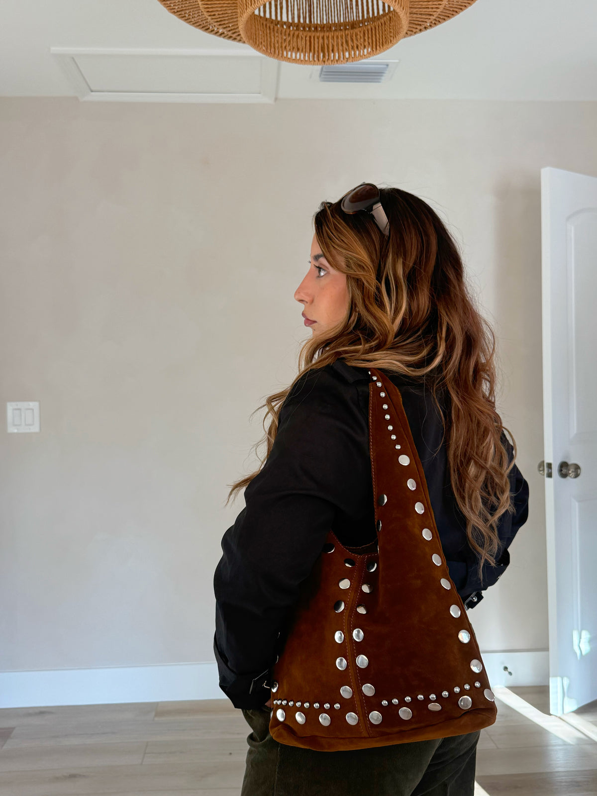Becky Suede Rivets Tote Bag