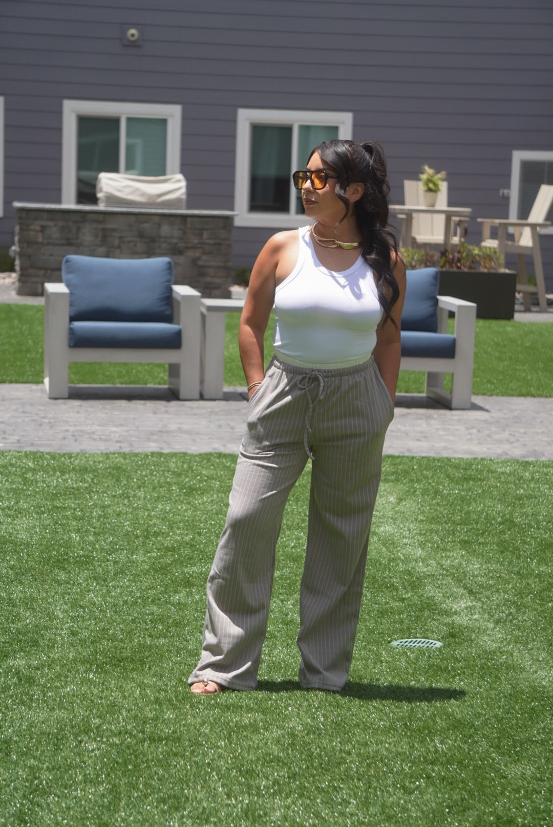 Perla Waist Pinstripe Lounge pants with pockets