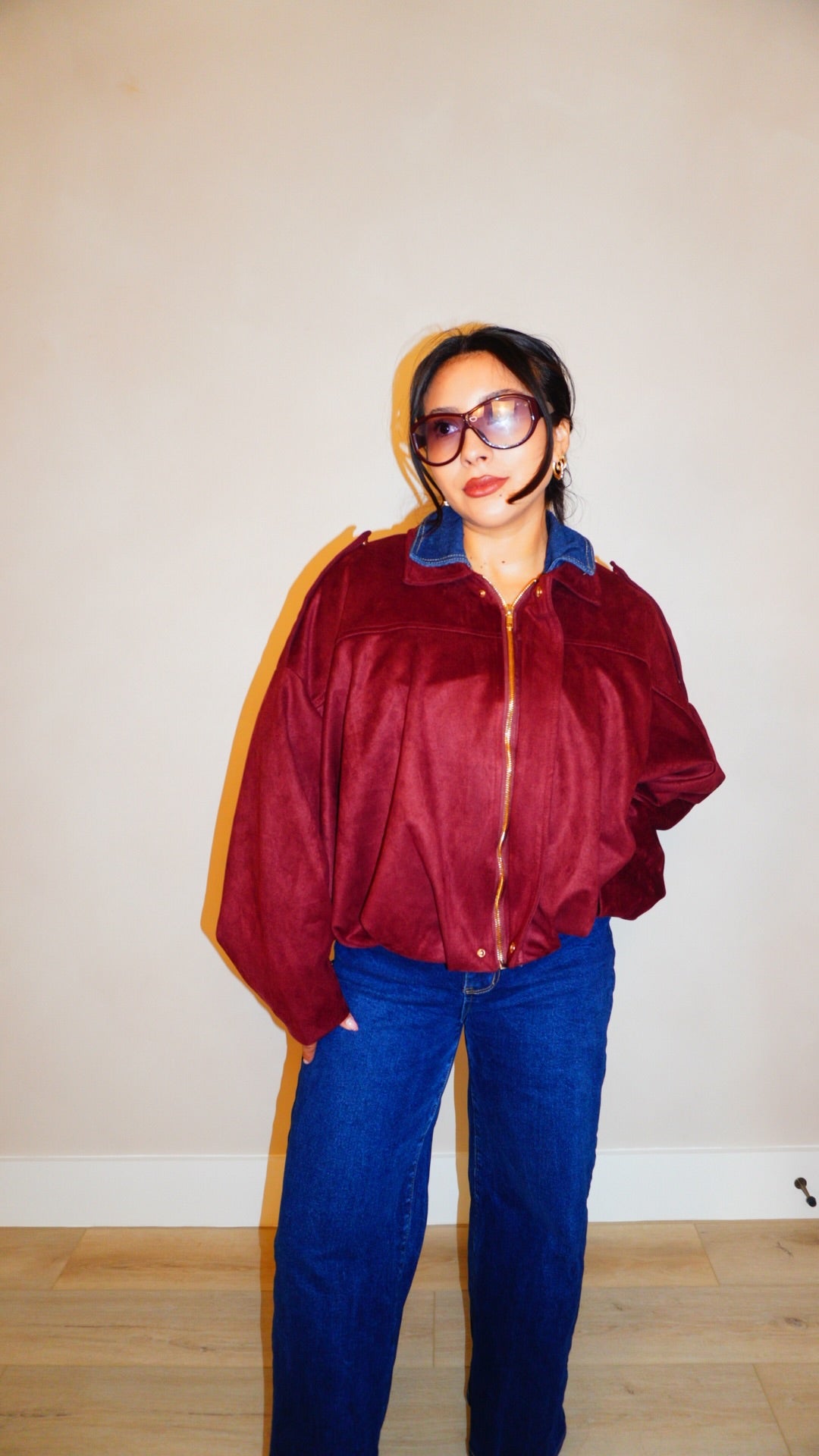 Monet Wine Suede Bomber Jacket