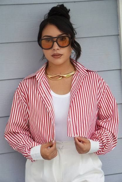 Lizbeth pinstripe cropped button up shirt