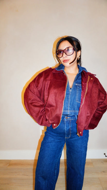 Monet Wine Suede Bomber Jacket