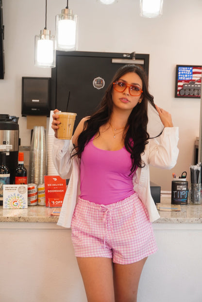 Kalani Pink Gingham Tie Waist Shorts