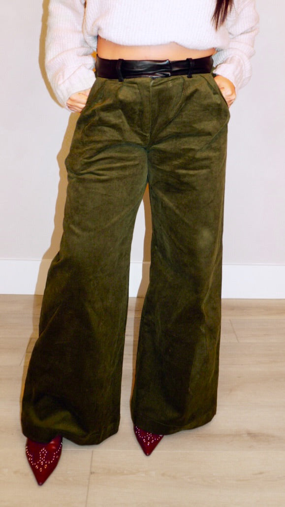 Olivia Leather Waist Band Wide Leg Pants