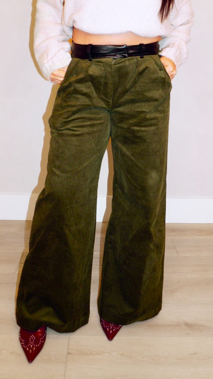 Olivia Leather Waist Band Wide Leg Pants