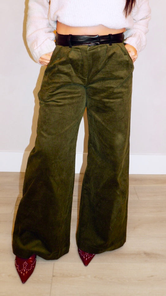 Olivia Leather Waist Band Wide Leg Pants