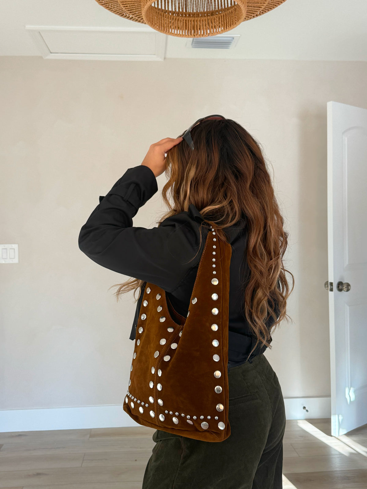 Becky Suede Rivets Tote Bag