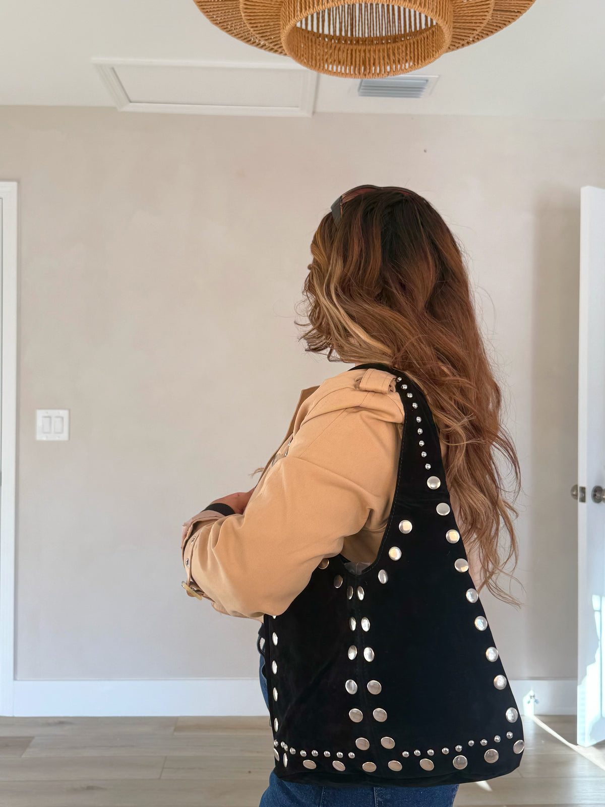 Becky Suede Rivets Tote Bag