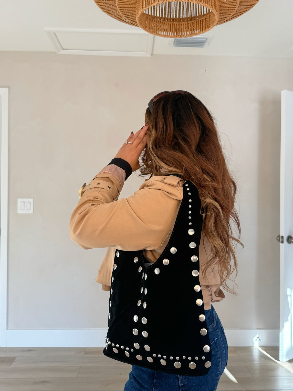 Becky Suede Rivets Tote Bag