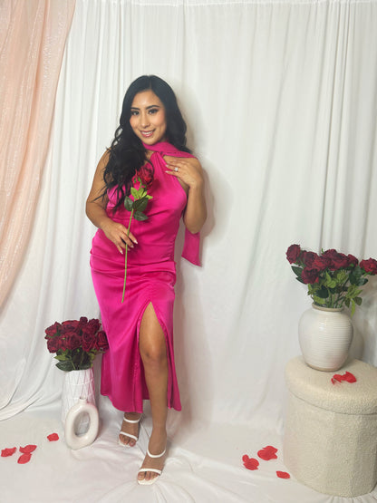 Dana Silk Satin Styles Halter Neck Dress