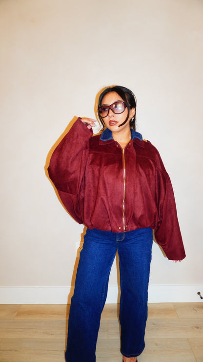 Monet Wine Suede Bomber Jacket