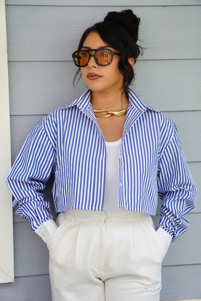 Lizbeth pinstripe cropped button up shirt