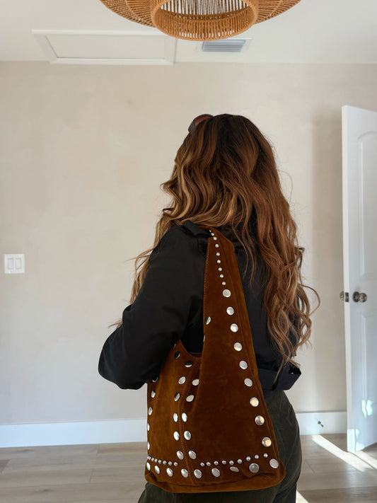 Becky Suede Rivets Tote Bag