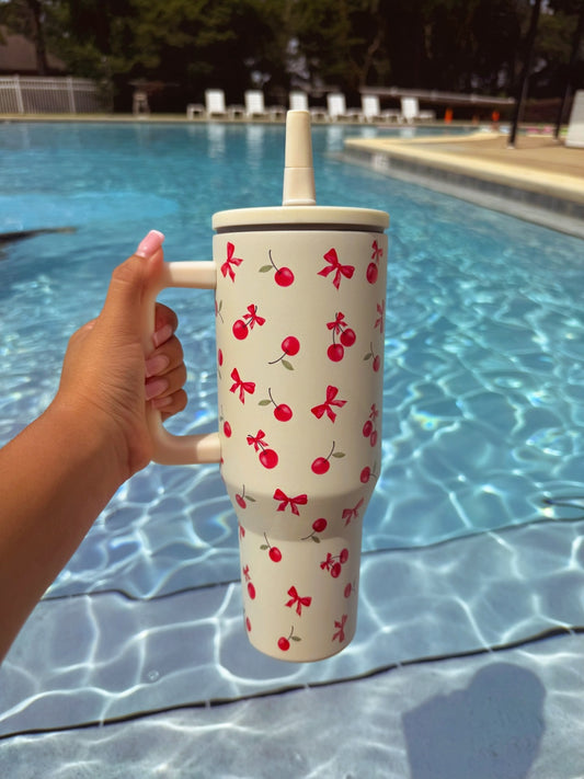 Scarlet 40oz cherry cream stainless steel vacuum tumbler