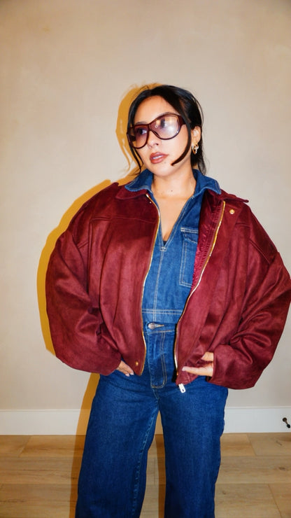 Monet Wine Suede Bomber Jacket