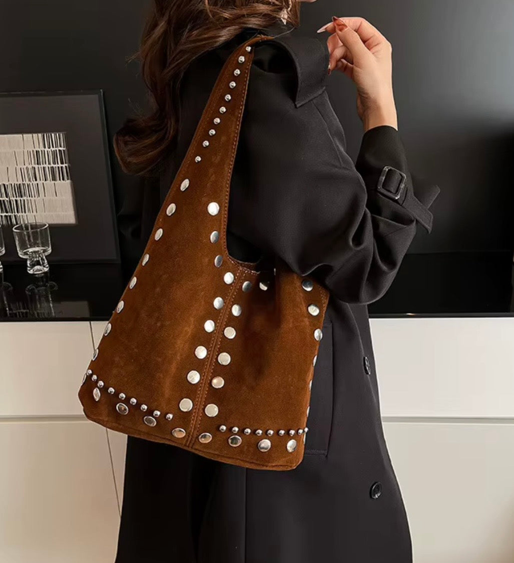 Becky Suede Rivets Tote Bag