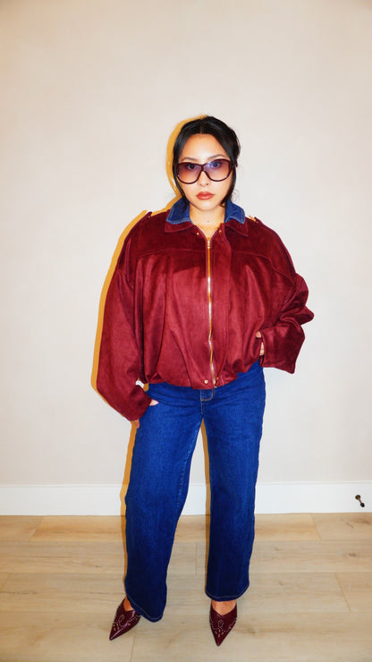 Monet Wine Suede Bomber Jacket