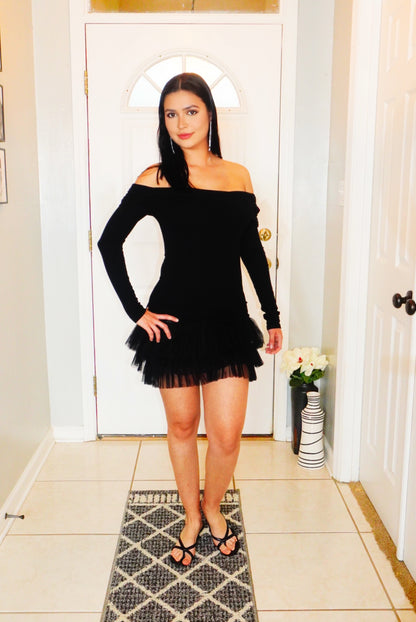 Leslie Off the Shoulder Long Sleeve Dress with Tulle