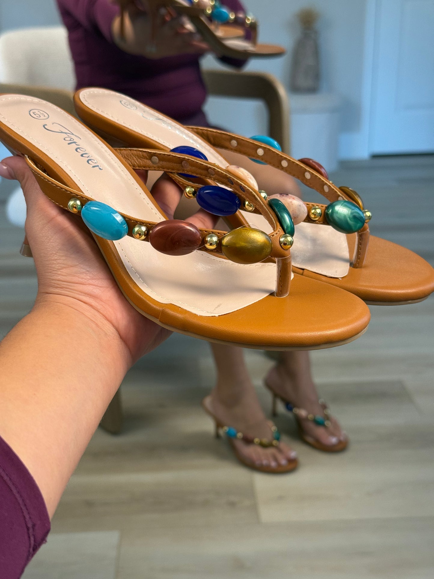 Bianca Thong Gemstones Heel